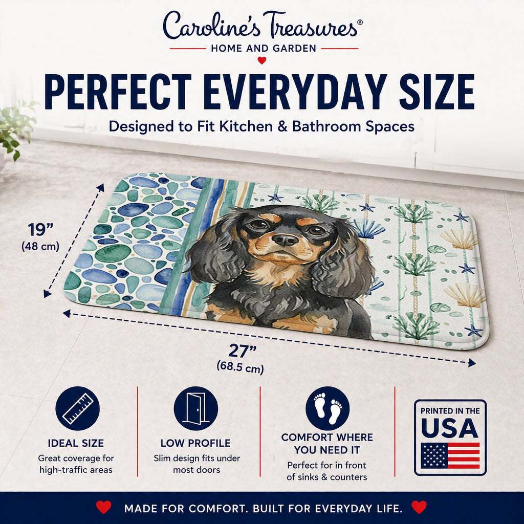 Black and Tan English Toy Spaniel Coastal Sea Glass Memory Foam Kitchen Mat Machine Washable Anti-Fatigue Cushion Comfort Bath or Kitchen Rug
