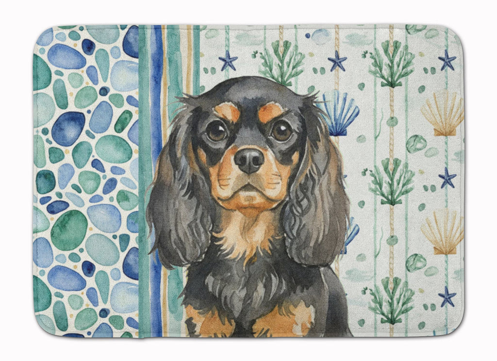 Black and Tan English Toy Spaniel Coastal Sea Glass Memory Foam Kitchen Mat Machine Washable Anti-Fatigue Cushion Comfort Bath or Kitchen Rug
