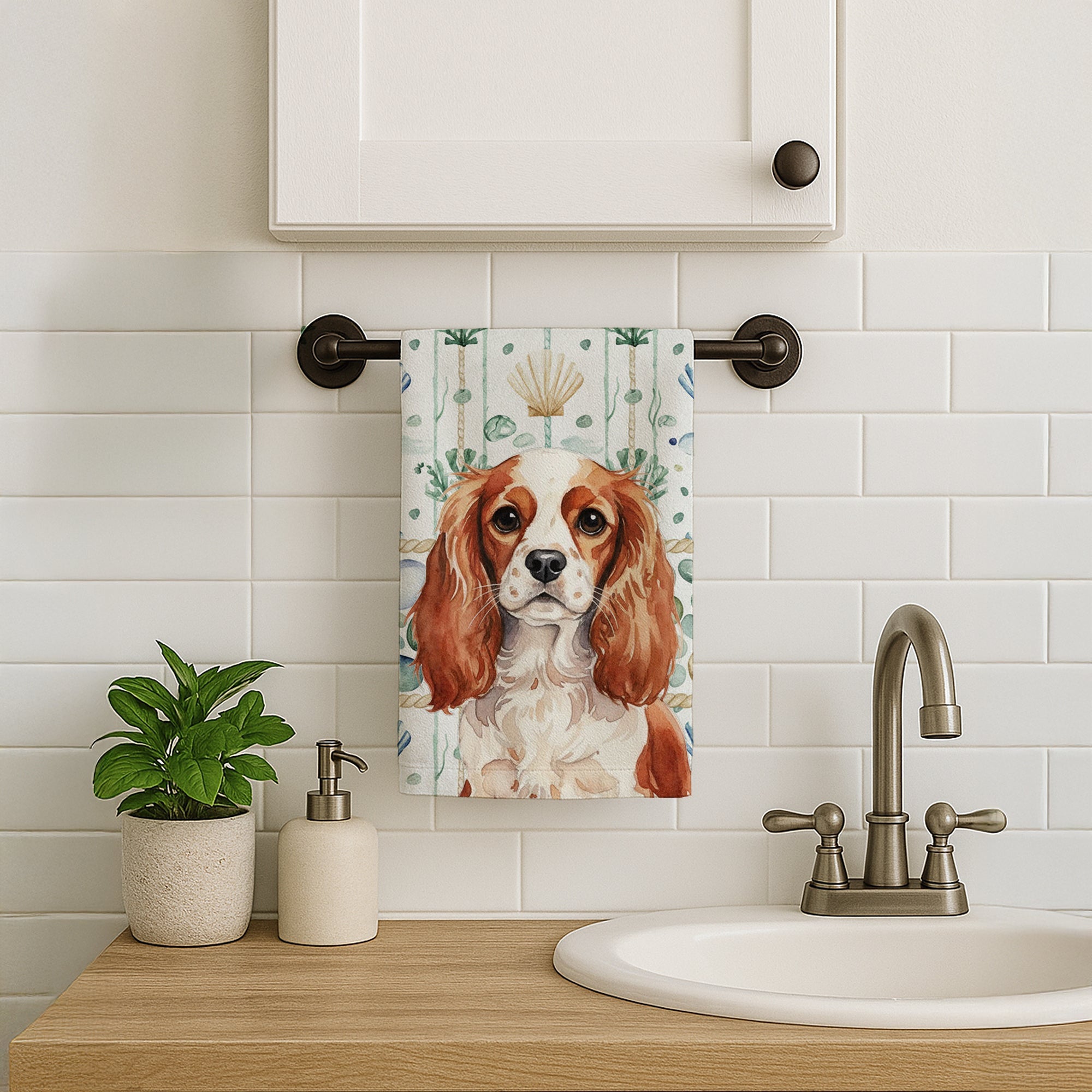 Blenheim English Toy Spaniel Coastal Sea Glass Kitchen Towel Velour Plush Front and Cotton Loop Back Machine Washable