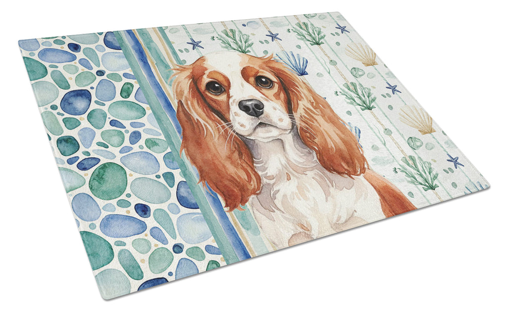 Blenheim English Toy Spaniel Coastal Sea Glass Cutting Board Tempered Glass Kitchen Cutting Surface, Heat Resistant Chopping, Non-Slip Feet, Food Prep & Serving