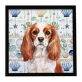 Blenheim English Toy Spaniel Coastal Sea Glass Framed Metal Print Bathroom, Kitchen, Office, Home Decor Wall Art Ready to Hang, Square, 8X8