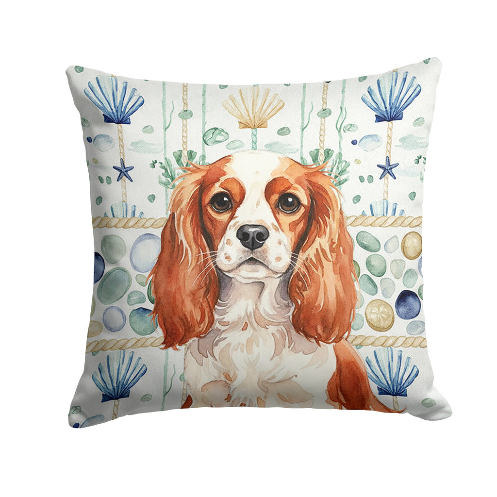 Blenheim English Toy Spaniel Coastal Sea Glass Decorative Throw Pillow 14x14 Indoor Outdoor Accent Cushion, Fabric Cover with Insert for Sofa, Bed, Porch & Living Room