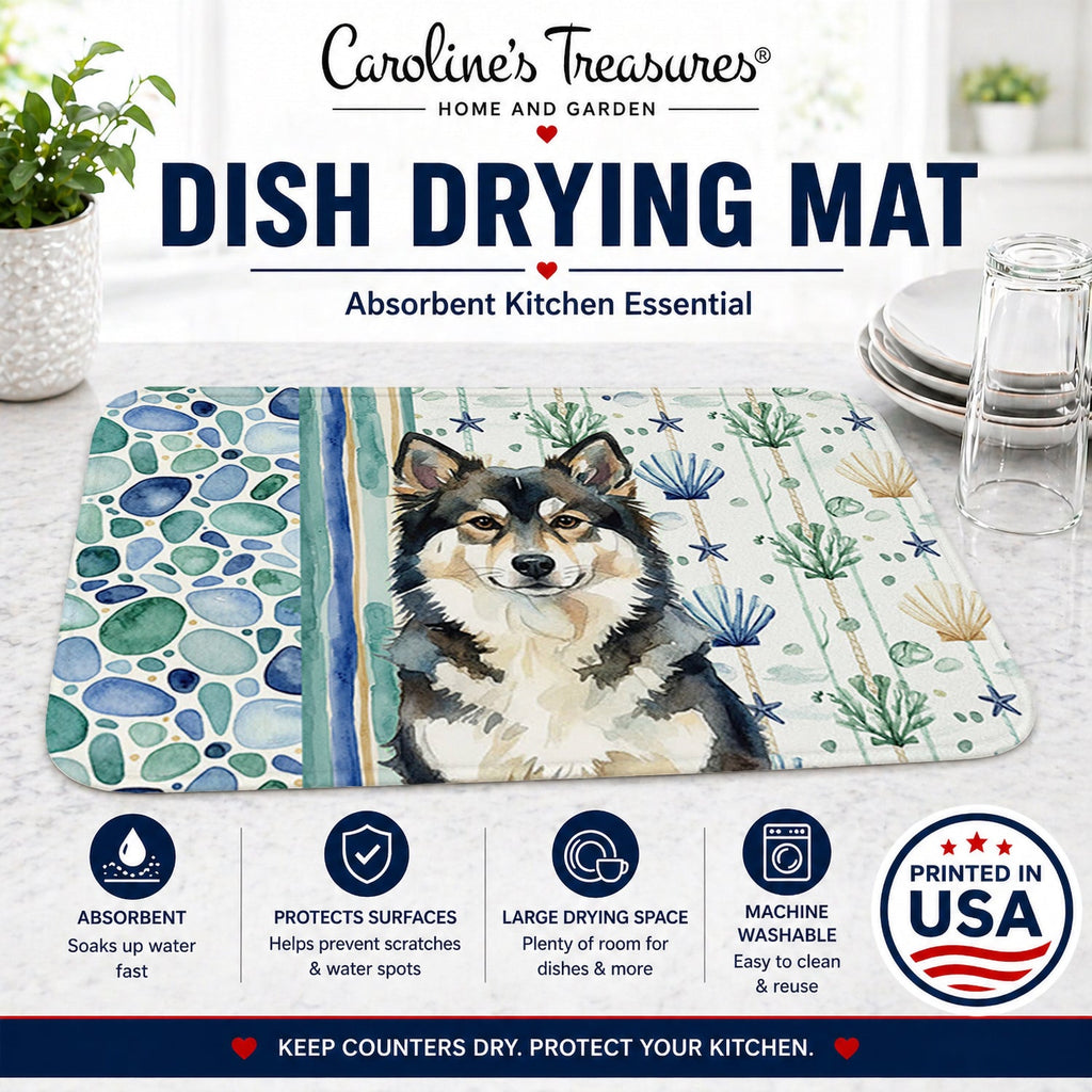 Finnish Lapphund Coastal Sea Glass Dish Drying Mat Absorbent Dish Drying Mat Pad for Kitchen Counter Dish Drainer Mat for Countertop, 14 x 21", Multicolor