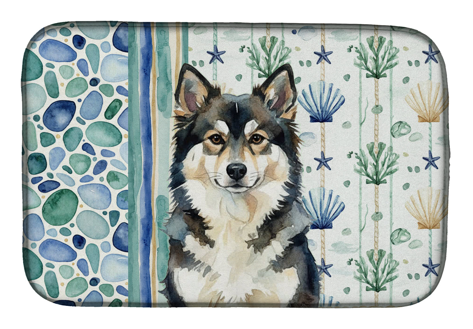 Finnish Lapphund Coastal Sea Glass Dish Drying Mat Absorbent Dish Drying Mat Pad for Kitchen Counter Dish Drainer Mat for Countertop, 14 x 21", Multicolor