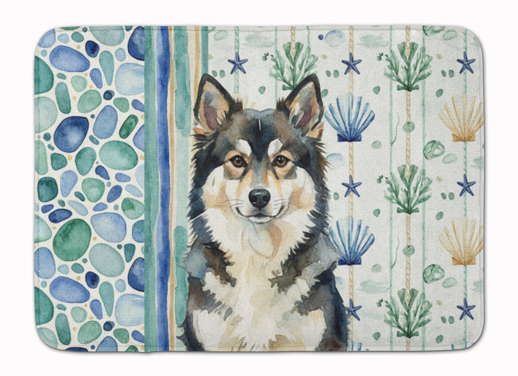 Finnish Lapphund Coastal Sea Glass Memory Foam Kitchen Mat Machine Washable Anti-Fatigue Cushion Comfort Bath or Kitchen Rug