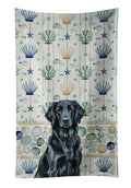 Black Flat-Coated Retriever Coastal Sea Glass Kitchen Towel Velour Plush Front and Cotton Loop Back Machine Washable