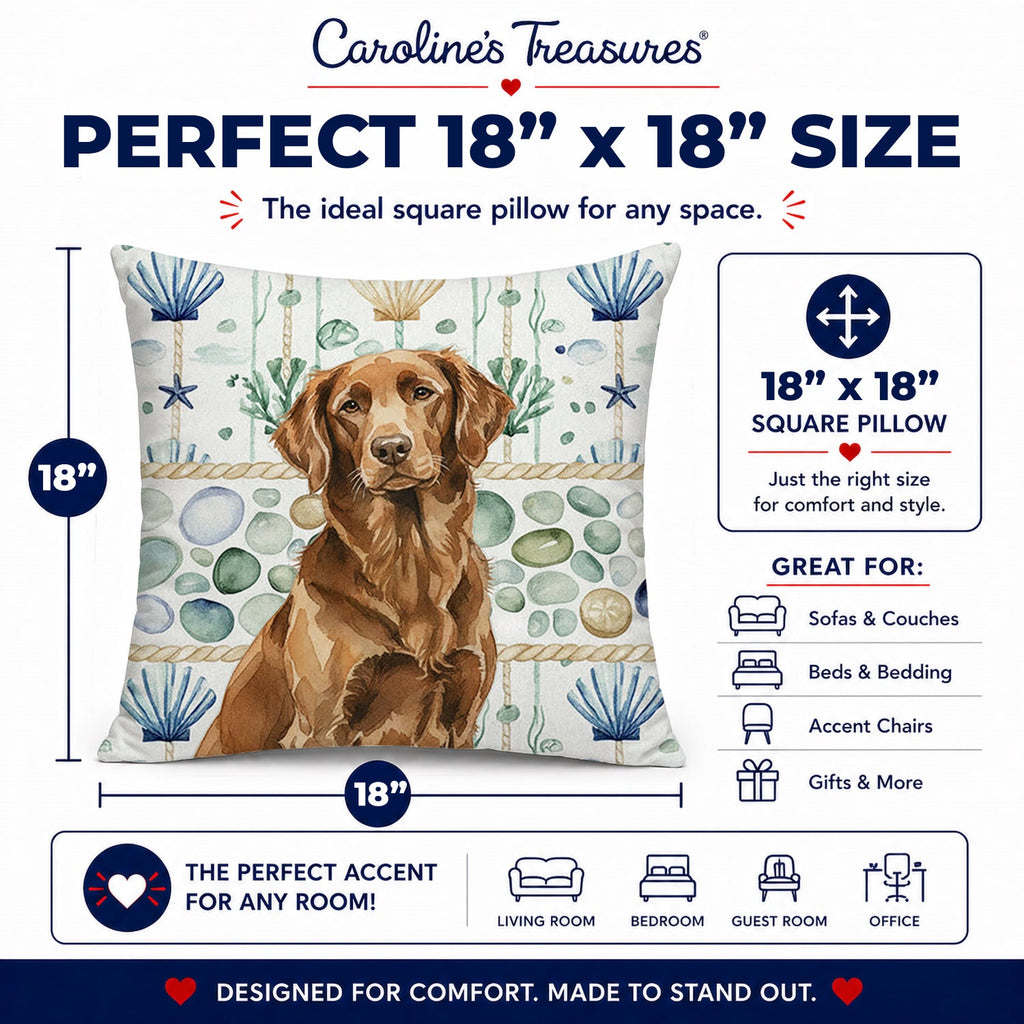Liver Flat-Coated Retriever Coastal Sea Glass Decorative Throw Pillow 18x18 Indoor Outdoor Accent Cushion, Fabric Cover with Insert for Sofa, Bed, Porch & Living Room