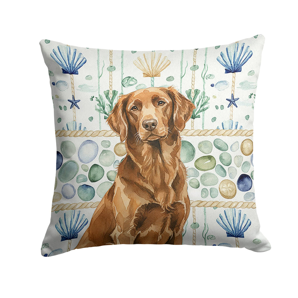 Liver Flat-Coated Retriever Coastal Sea Glass Decorative Throw Pillow 18x18 Indoor Outdoor Accent Cushion, Fabric Cover with Insert for Sofa, Bed, Porch & Living Room
