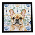 Fawn French Bulldog Coastal Sea Glass Framed Metal Print Bathroom, Kitchen, Office, Home Decor Wall Art Ready to Hang, Square, 8X8