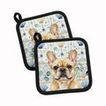 Fawn French Bulldog Coastal Sea Glass Pot Holder Set of 2 Heat Resistant Quilted Hot Pads 7.5 x 7.5 Inch, Insulated Kitchen Trivets for Cooking & Baking