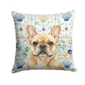 Fawn French Bulldog Coastal Sea Glass Decorative Throw Pillow 18x18 Indoor Outdoor Accent Cushion, Fabric Cover with Insert for Sofa, Bed, Porch & Living Room