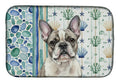 Pied French Bulldog Coastal Sea Glass Dish Drying Mat Absorbent Dish Drying Mat Pad for Kitchen Counter Dish Drainer Mat for Countertop, 14 x 21", Multicolor