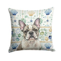 Pied French Bulldog Coastal Sea Glass Decorative Throw Pillow 14x14 Indoor Outdoor Accent Cushion, Fabric Cover with Insert for Sofa, Bed, Porch & Living Room