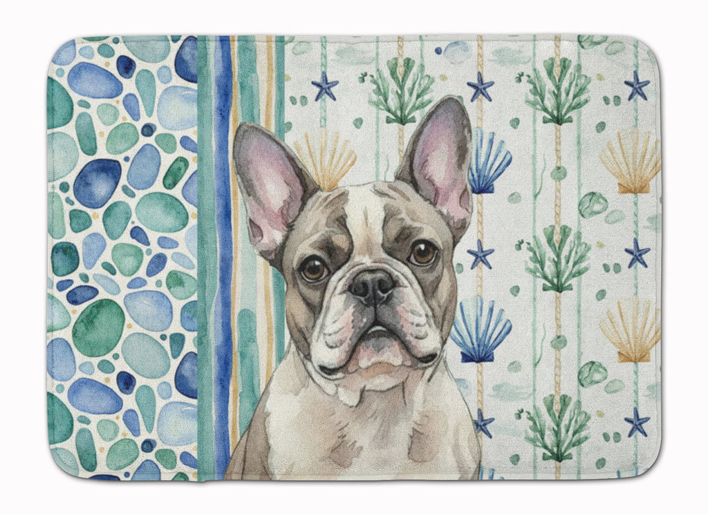 Pied French Bulldog Coastal Sea Glass Memory Foam Kitchen Mat Machine Washable Anti-Fatigue Cushion Comfort Bath or Kitchen Rug