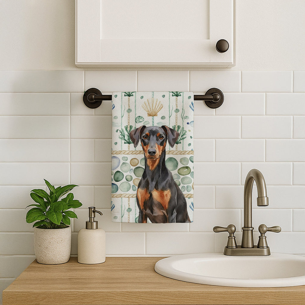 German Pinscher Coastal Sea Glass Kitchen Towel Velour Plush Front and Cotton Loop Back Machine Washable