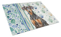 German Pinscher Coastal Sea Glass Cutting Board Tempered Glass Kitchen Cutting Surface, Heat Resistant Chopping, Non-Slip Feet, Food Prep & Serving