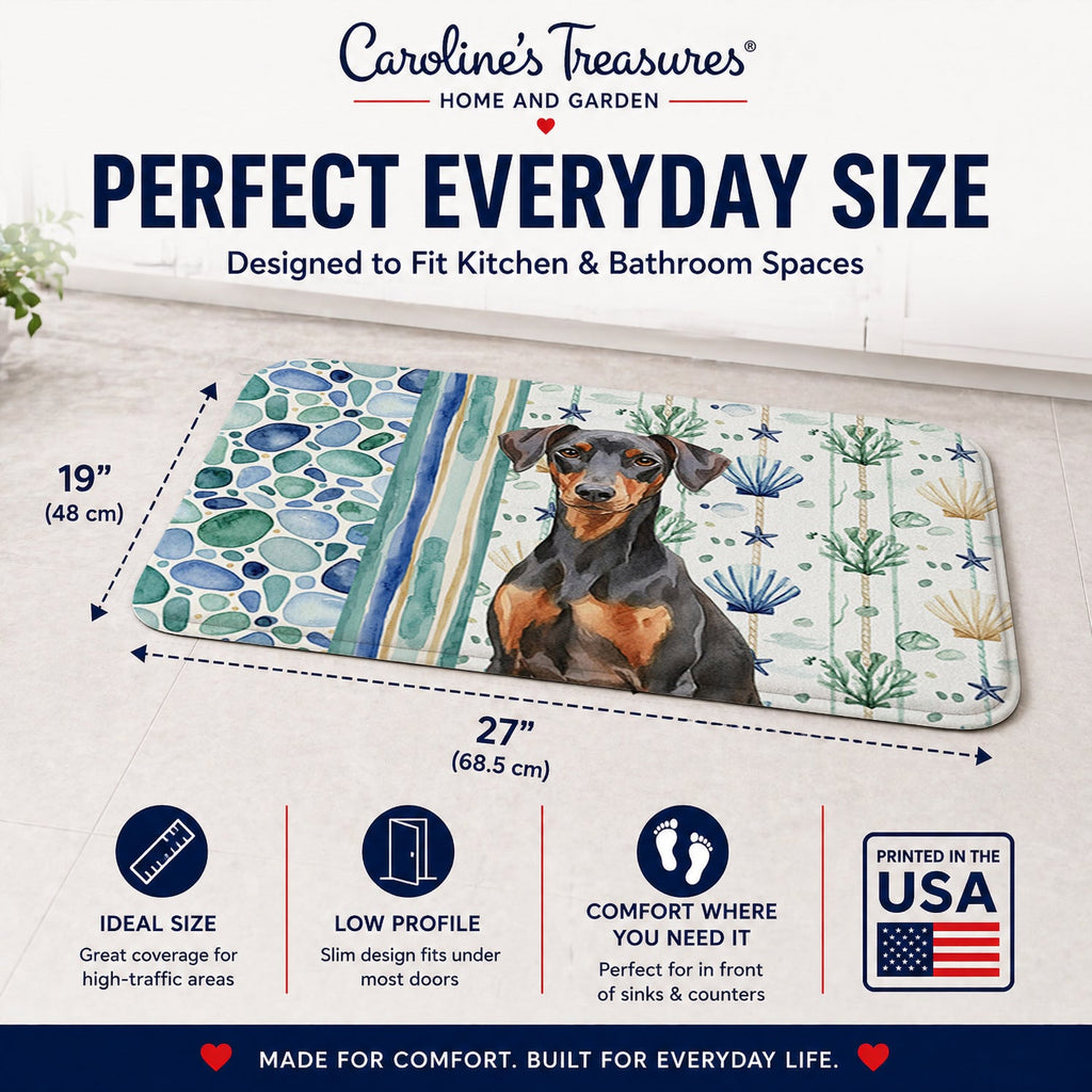German Pinscher Coastal Sea Glass Memory Foam Kitchen Mat Machine Washable Anti-Fatigue Cushion Comfort Bath or Kitchen Rug