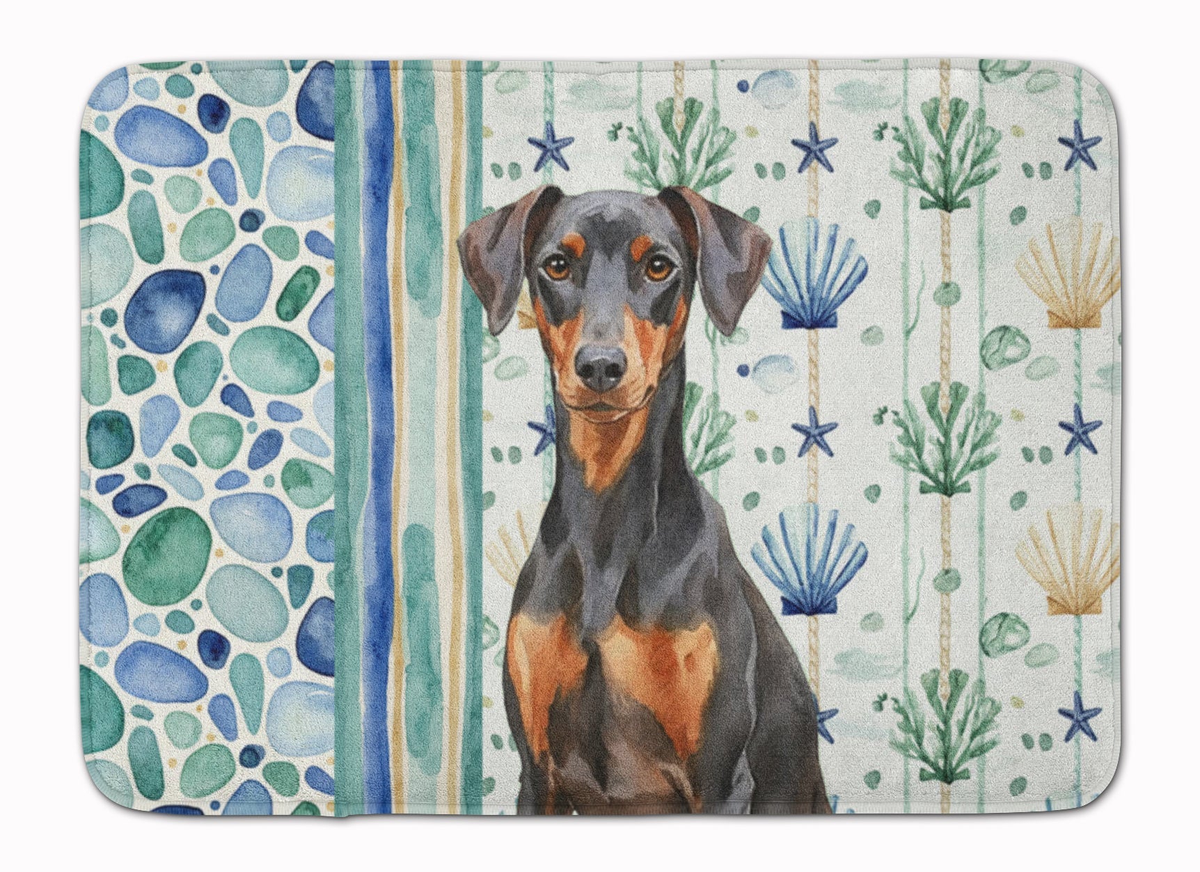 German Pinscher Coastal Sea Glass Memory Foam Kitchen Mat Machine Washable Anti-Fatigue Cushion Comfort Bath or Kitchen Rug