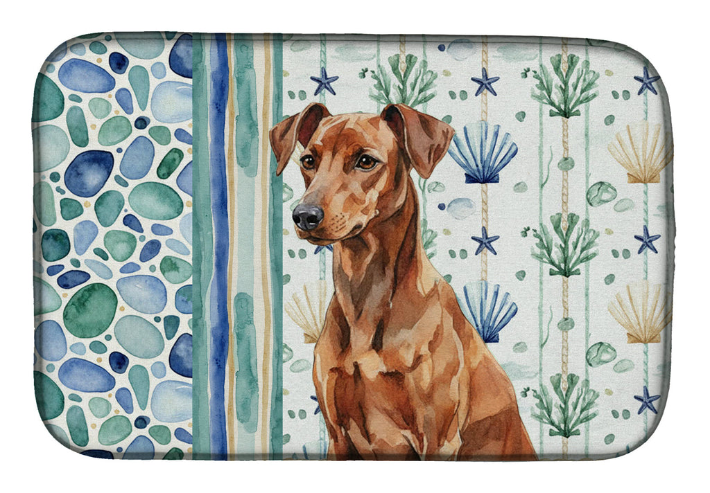 Red German Pinscher Coastal Sea Glass Dish Drying Mat Absorbent Dish Drying Mat Pad for Kitchen Counter Dish Drainer Mat for Countertop, 14 x 21", Multicolor