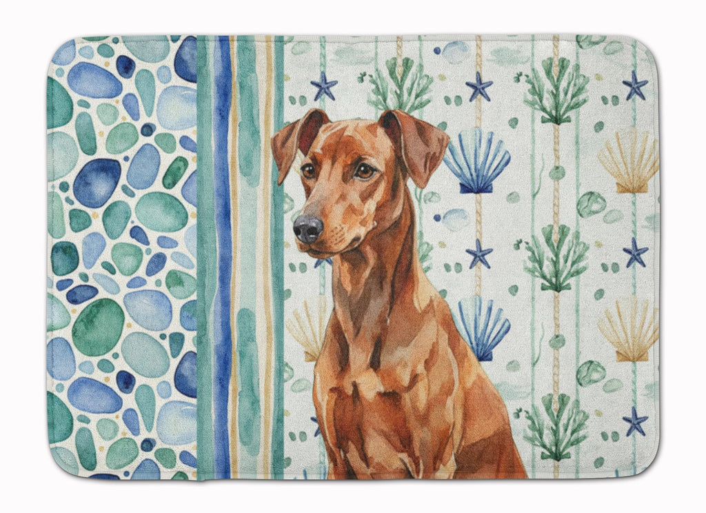 Red German Pinscher Coastal Sea Glass Memory Foam Kitchen Mat Machine Washable Anti-Fatigue Cushion Comfort Bath or Kitchen Rug