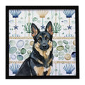 Black and Tan German Shepherd Coastal Sea Glass Framed Metal Print Bathroom, Kitchen, Office, Home Decor Wall Art Ready to Hang, Square, 8X8