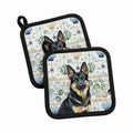 Black and Tan German Shepherd Coastal Sea Glass Pot Holder Set of 2 Heat Resistant Quilted Hot Pads 7.5 x 7.5 Inch, Insulated Kitchen Trivets for Cooking & Baking