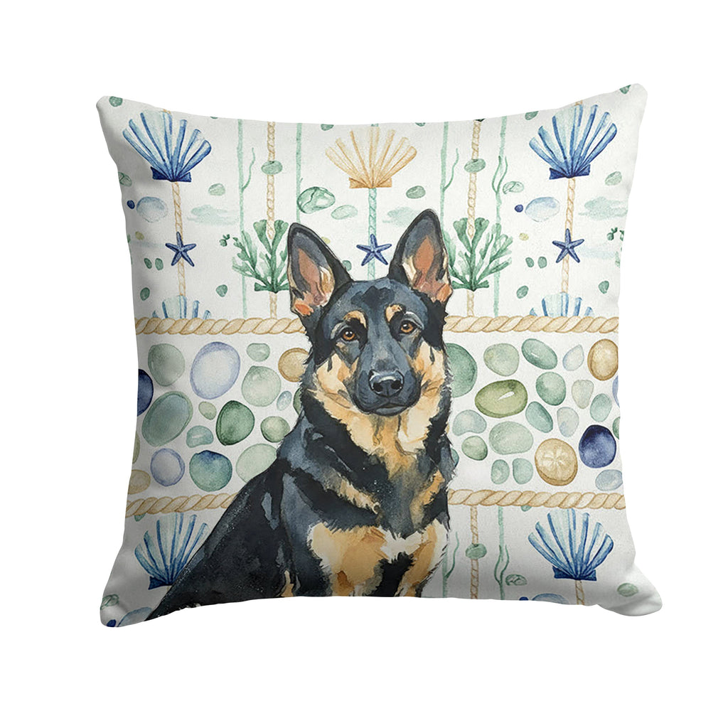Black and Tan German Shepherd Coastal Sea Glass Decorative Throw Pillow 14x14 Indoor Outdoor Accent Cushion, Fabric Cover with Insert for Sofa, Bed, Porch & Living Room