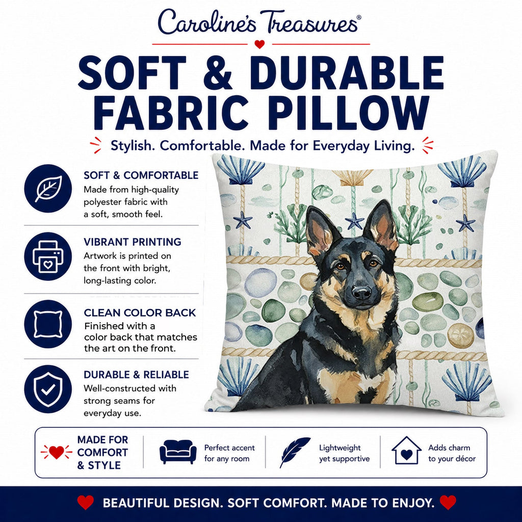 Black and Tan German Shepherd Coastal Sea Glass Decorative Throw Pillow 18x18 Indoor Outdoor Accent Cushion, Fabric Cover with Insert for Sofa, Bed, Porch & Living Room