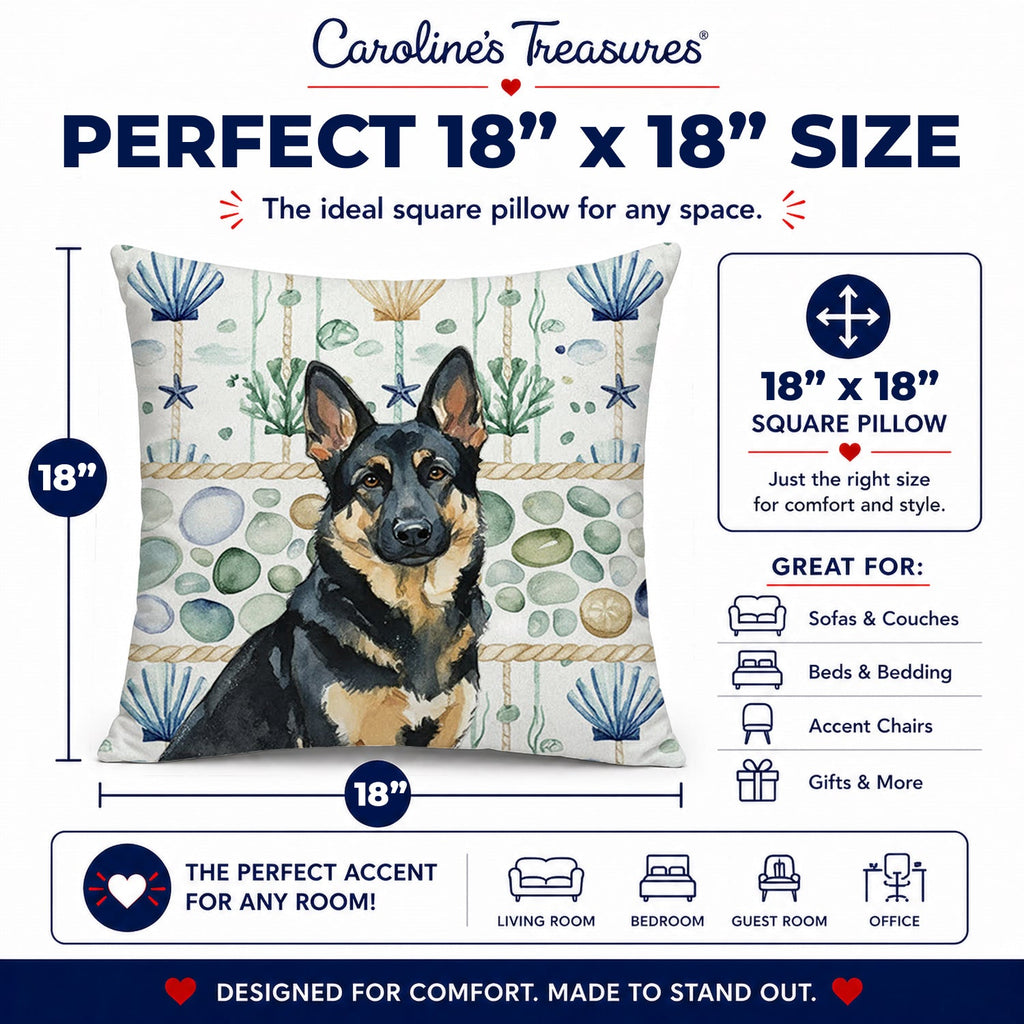 Black and Tan German Shepherd Coastal Sea Glass Decorative Throw Pillow 18x18 Indoor Outdoor Accent Cushion, Fabric Cover with Insert for Sofa, Bed, Porch & Living Room