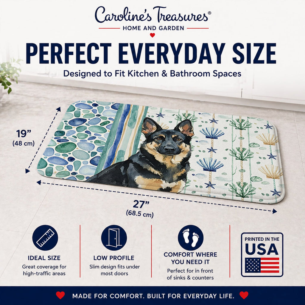 Black and Tan German Shepherd Coastal Sea Glass Memory Foam Kitchen Mat Machine Washable Anti-Fatigue Cushion Comfort Bath or Kitchen Rug