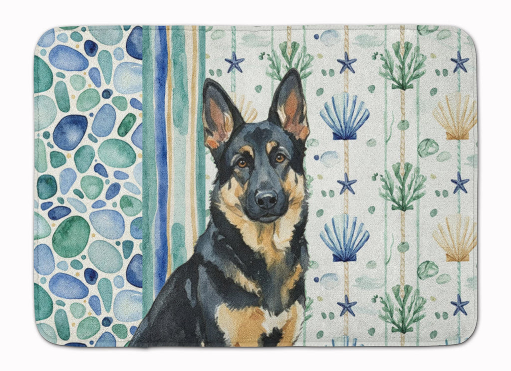 Black and Tan German Shepherd Coastal Sea Glass Memory Foam Kitchen Mat Machine Washable Anti-Fatigue Cushion Comfort Bath or Kitchen Rug