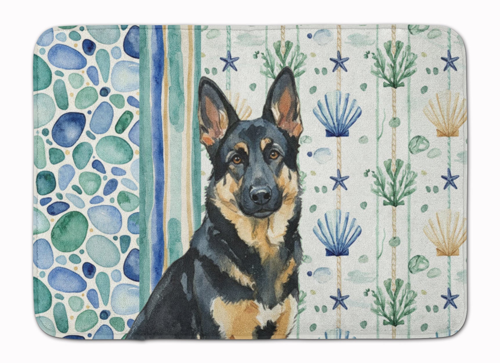 Black and Tan German Shepherd Coastal Sea Glass Memory Foam Kitchen Mat Machine Washable Anti-Fatigue Cushion Comfort Bath or Kitchen Rug