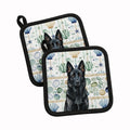 Black German Shepherd Coastal Sea Glass Pot Holder Set of 2 Heat Resistant Quilted Hot Pads 7.5 x 7.5 Inch, Insulated Kitchen Trivets for Cooking & Baking