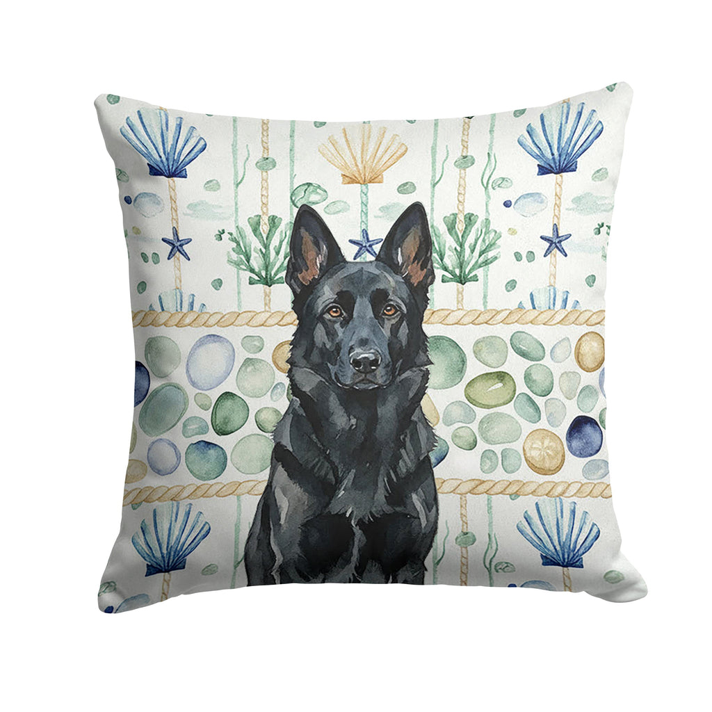 Black German Shepherd Coastal Sea Glass Decorative Throw Pillow 14x14 Indoor Outdoor Accent Cushion, Fabric Cover with Insert for Sofa, Bed, Porch & Living Room