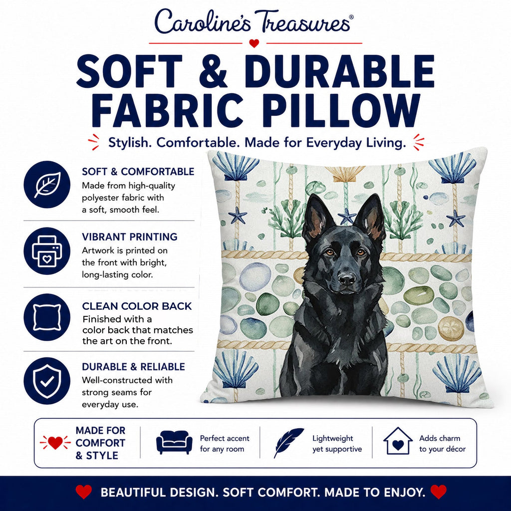 Black German Shepherd Coastal Sea Glass Decorative Throw Pillow 18x18 Indoor Outdoor Accent Cushion, Fabric Cover with Insert for Sofa, Bed, Porch & Living Room