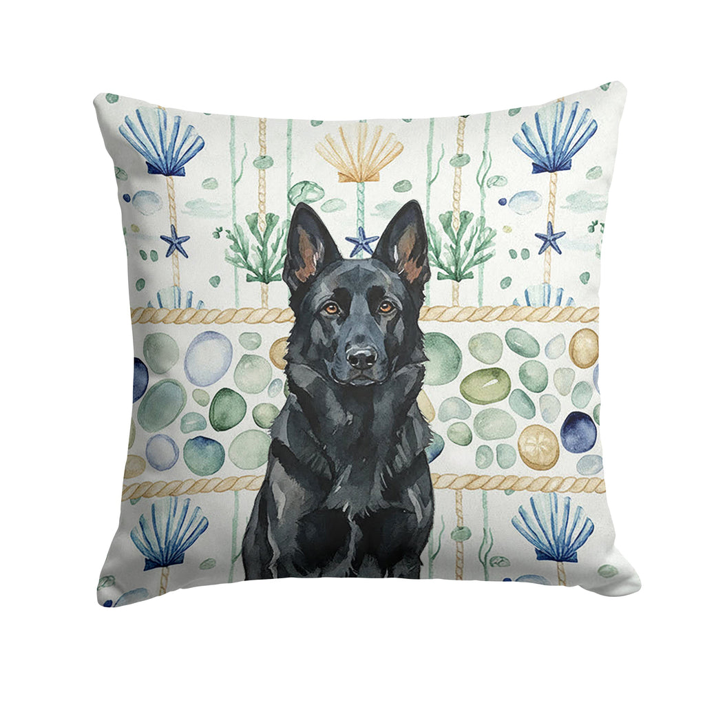 Black German Shepherd Coastal Sea Glass Decorative Throw Pillow 18x18 Indoor Outdoor Accent Cushion, Fabric Cover with Insert for Sofa, Bed, Porch & Living Room