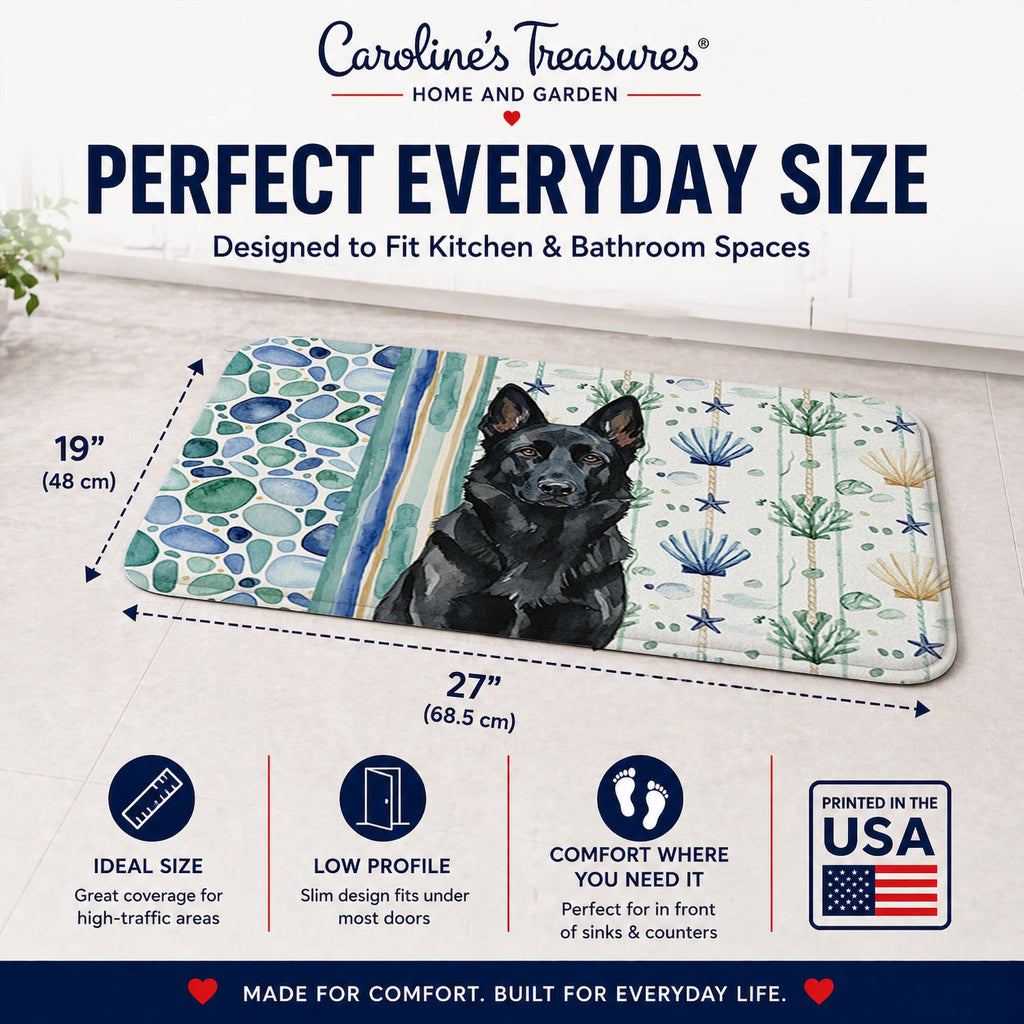 Black German Shepherd Coastal Sea Glass Memory Foam Kitchen Mat Machine Washable Anti-Fatigue Cushion Comfort Bath or Kitchen Rug