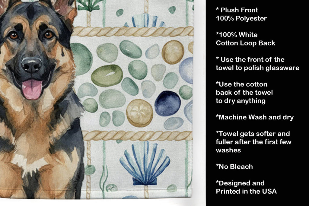 German Shepherd Coastal Sea Glass Kitchen Towel Velour Plush Front and Cotton Loop Back Machine Washable