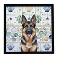 German Shepherd Coastal Sea Glass Framed Metal Print Bathroom, Kitchen, Office, Home Decor Wall Art Ready to Hang, Square, 8X8