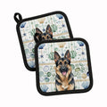 German Shepherd Coastal Sea Glass Pot Holder Set of 2 Heat Resistant Quilted Hot Pads 7.5 x 7.5 Inch, Insulated Kitchen Trivets for Cooking & Baking