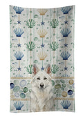 White German Shepherd Coastal Sea Glass Kitchen Towel Velour Plush Front and Cotton Loop Back Machine Washable