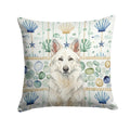 White German Shepherd Coastal Sea Glass Decorative Throw Pillow 14x14 Indoor Outdoor Accent Cushion, Fabric Cover with Insert for Sofa, Bed, Porch & Living Room