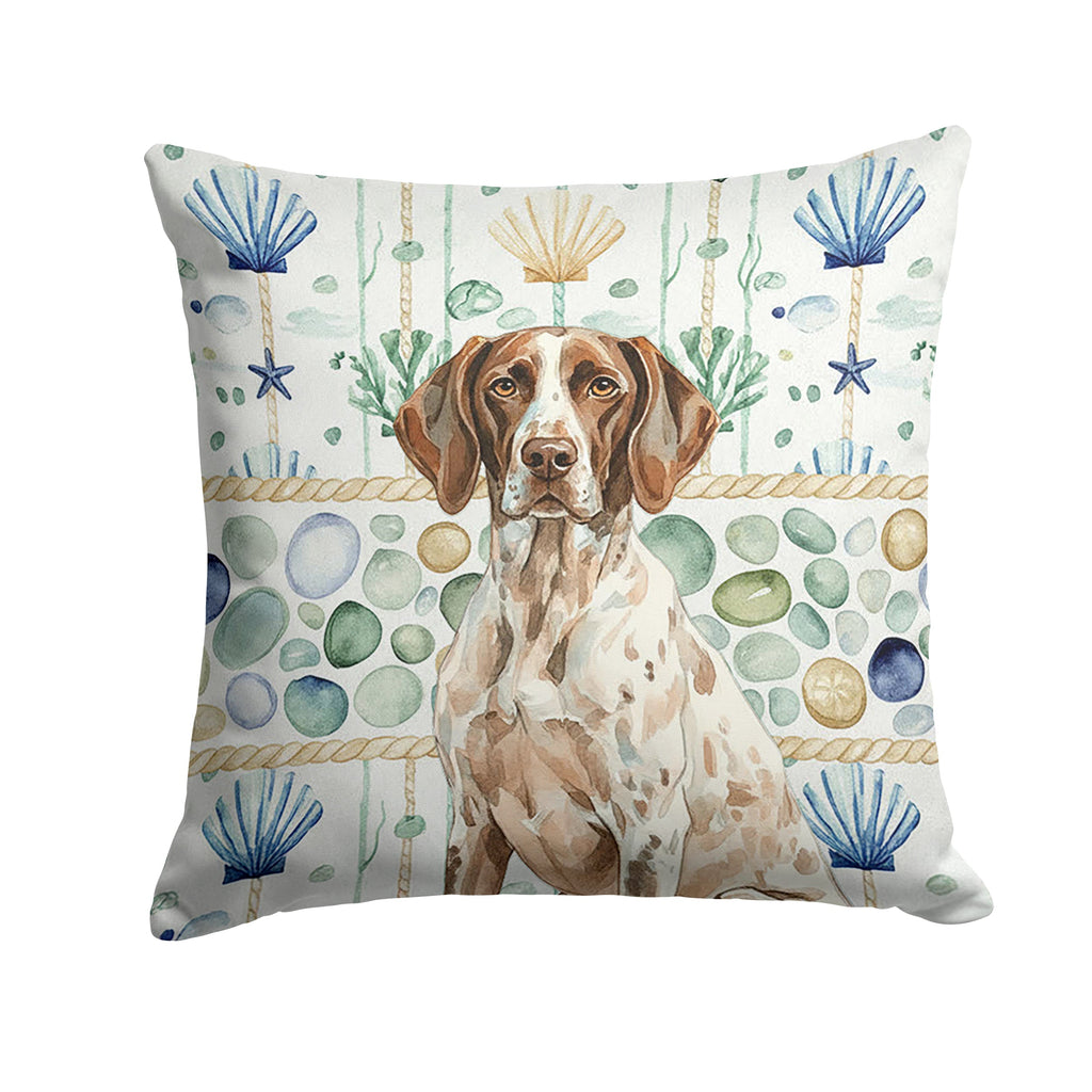 German Shorthaired Pointer Coastal Sea Glass Decorative Throw Pillow 18x18 Indoor Outdoor Accent Cushion, Fabric Cover with Insert for Sofa, Bed, Porch & Living Room