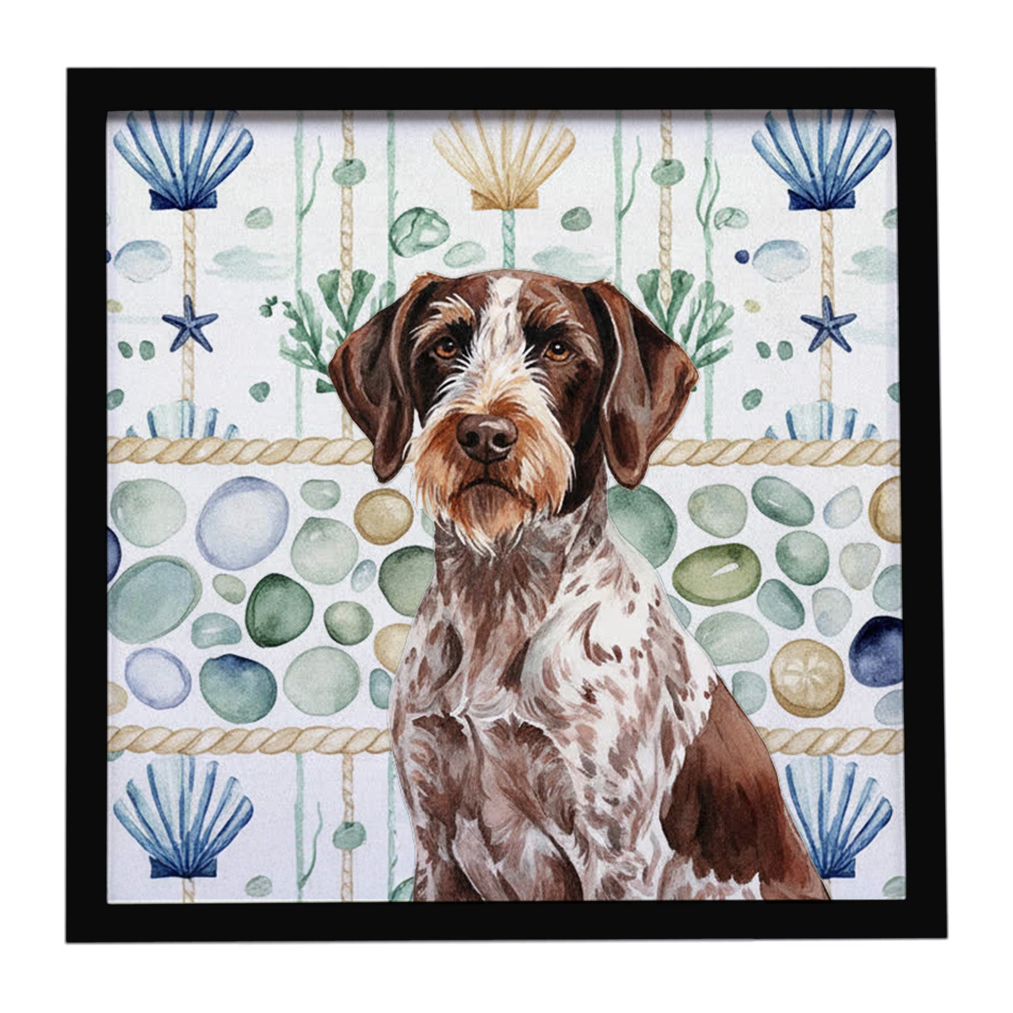 Roan German Wirehaired Pointer Coastal Sea Glass Framed Metal Print Bathroom, Kitchen, Office, Home Decor Wall Art Ready to Hang, Square, 8X8