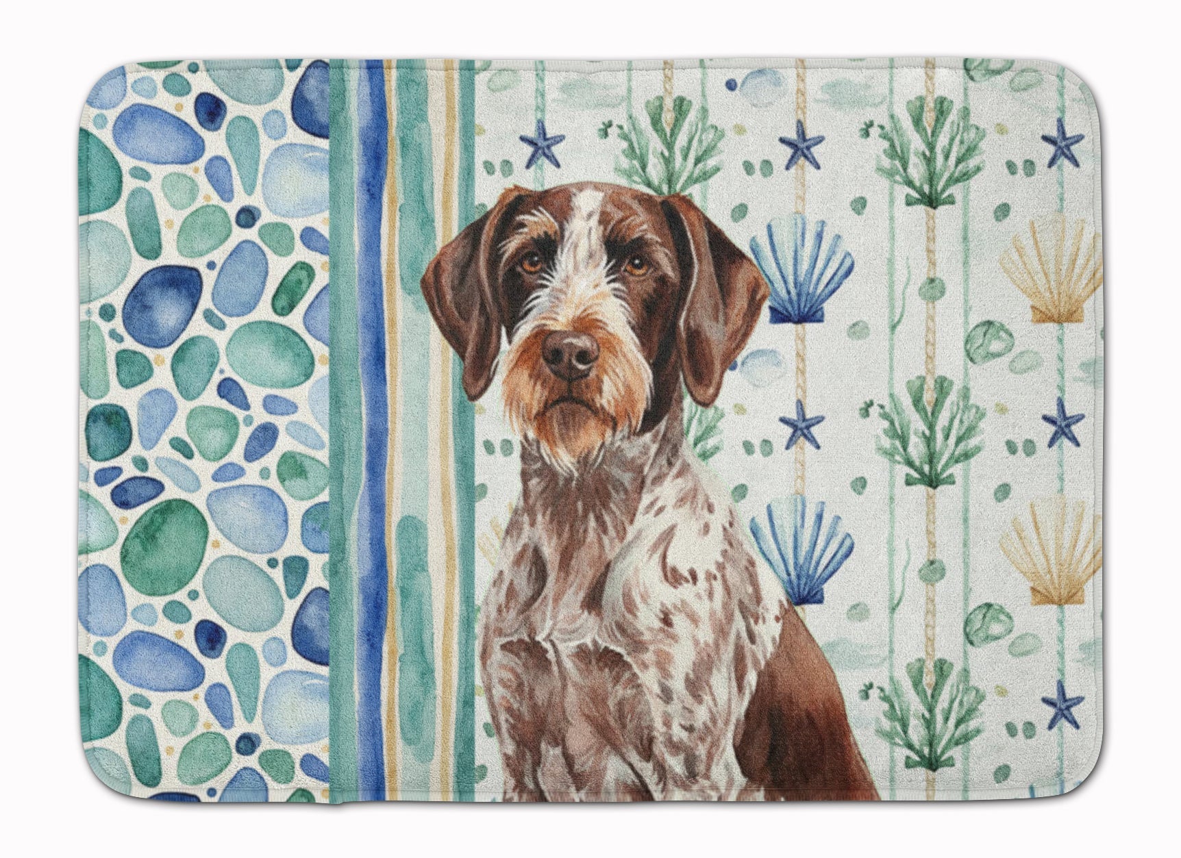 Roan German Wirehaired Pointer Coastal Sea Glass Memory Foam Kitchen Mat Machine Washable Anti-Fatigue Cushion Comfort Bath or Kitchen Rug