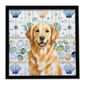 Golden Retriever Coastal Sea Glass Framed Metal Print Bathroom, Kitchen, Office, Home Decor Wall Art Ready to Hang, Square, 8X8