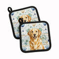 Golden Retriever Coastal Sea Glass Pot Holder Set of 2 Heat Resistant Quilted Hot Pads 7.5 x 7.5 Inch, Insulated Kitchen Trivets for Cooking & Baking