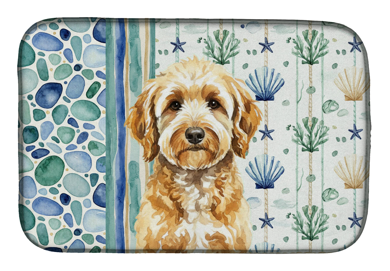 Goldendoodle Coastal Sea Glass Dish Drying Mat Absorbent Dish Drying Mat Pad for Kitchen Counter Dish Drainer Mat for Countertop, 14 x 21", Multicolor