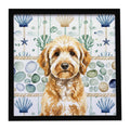 Goldendoodle Coastal Sea Glass Framed Metal Print Bathroom, Kitchen, Office, Home Decor Wall Art Ready to Hang, Square, 8X8