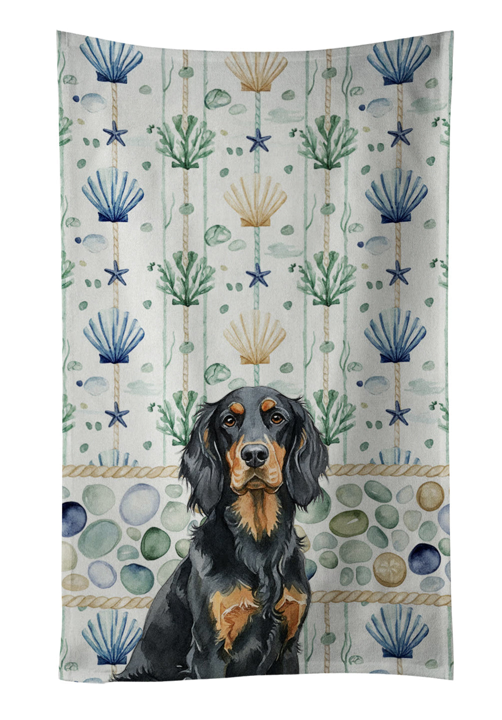 Gordon Setter Coastal Sea Glass Kitchen Towel Velour Plush Front and Cotton Loop Back Machine Washable